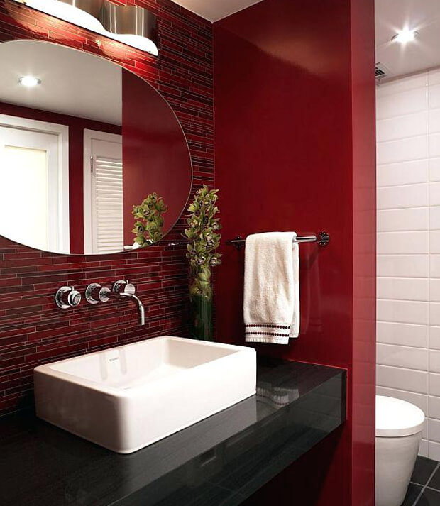 Grey Bathroom Furniture with Red Walls