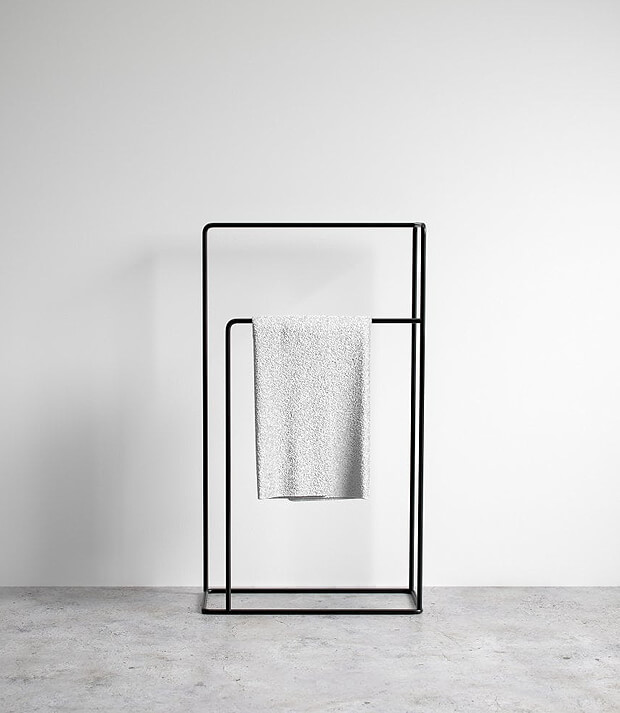Grey Bathroom Floor Tiles with Black Towel Rail