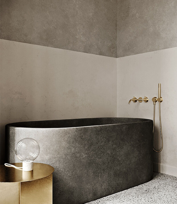 Beige Bathroom with Grey Bath