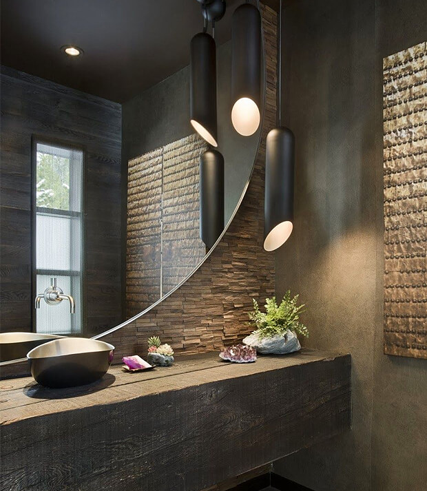 Grey Bathroom Decor with Large Mirror