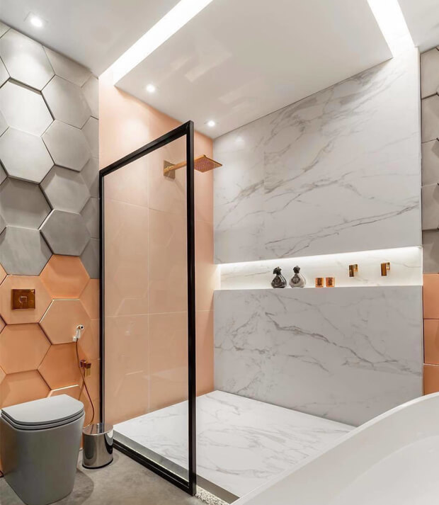 Grey and Orange Bathroom Tiles