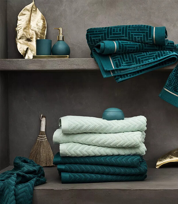 Grey Bathroom with Green and Blue Bathroom Accessories
