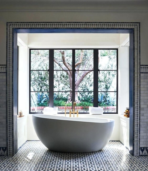 Free Standing Bath with Gold plated Floor Standing Tap